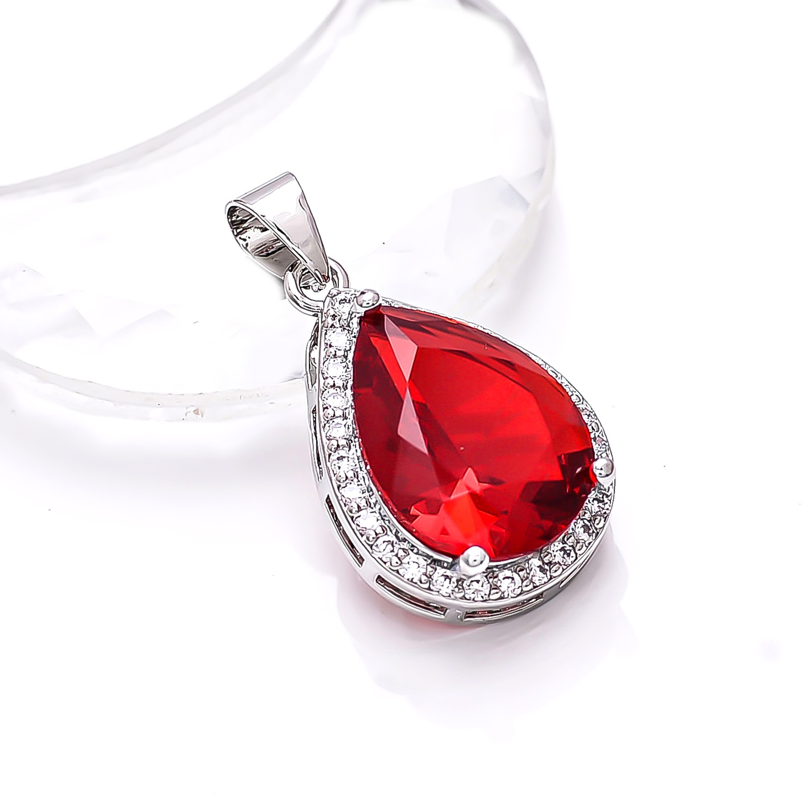 Red Garnet & Cubic Zirconia Gemstone 925 Sterling Silver Pendant 1.10″ P8014