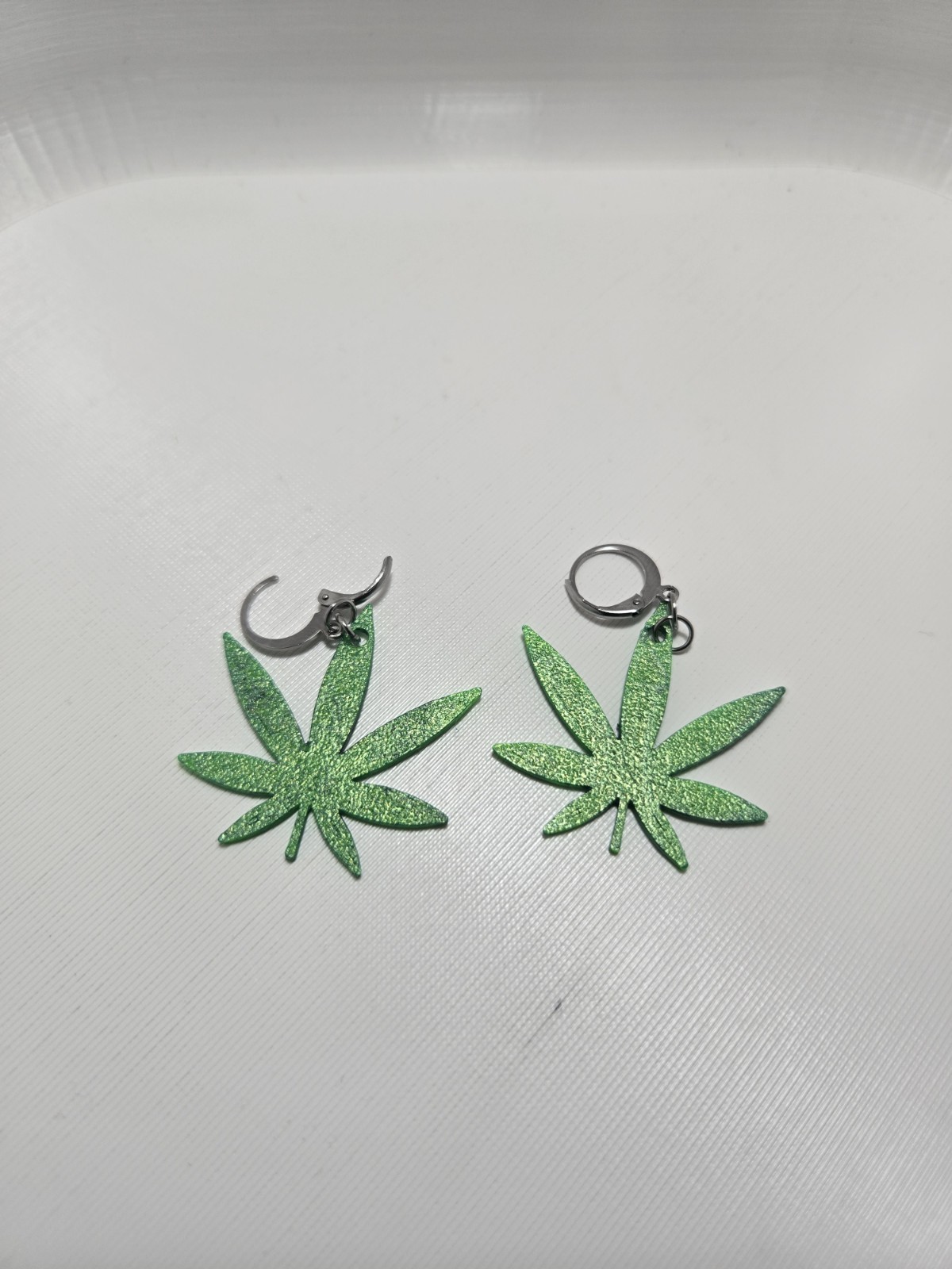 Weed Earrings 3D Printed Green Marijuana Stainless Steel Lever Back MJ