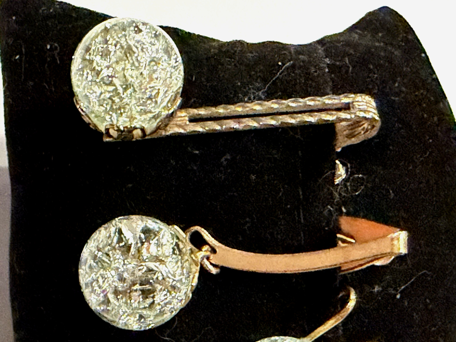CRACKLE CLEAR GLASS ORB MCM 1960S BAR TIE CLIP MATCHING EARRINGS Vintage SET EU