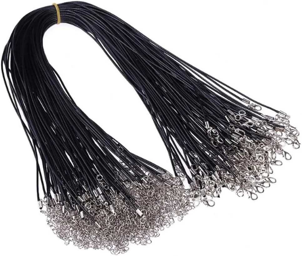 100Pcs Black Waxed Necklace Cord with Clasp Bulk for Bracelet Necklace and Jewel