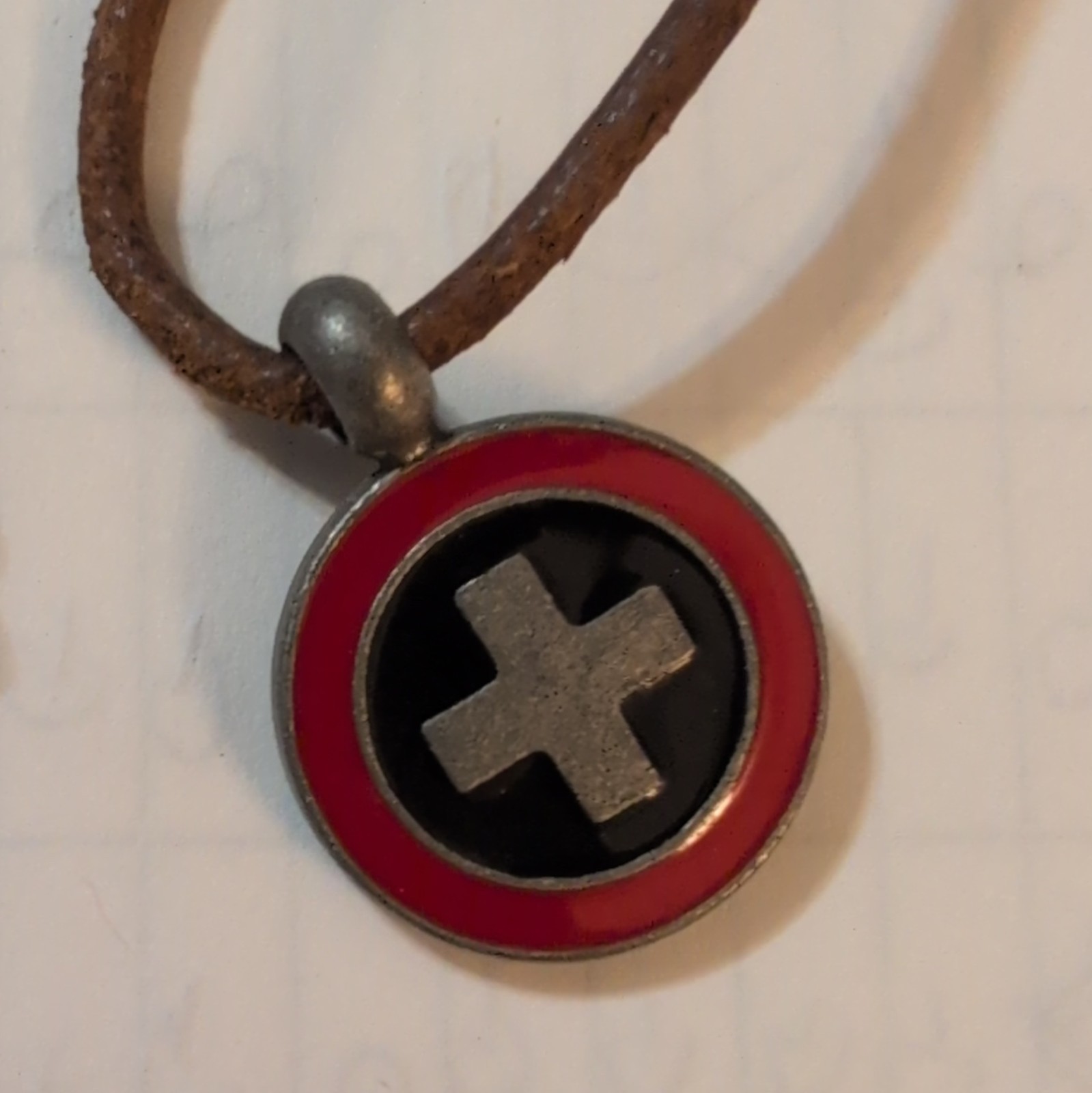AE Two Brown And Black Leather Cord Necklace Cross Charm Pendant Tie Closure
