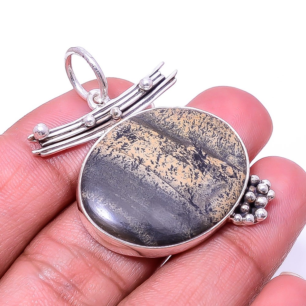 Honey Dendritic Opal – Mexico Designer 925 Sterling Silver Pendant 1.72″ P25