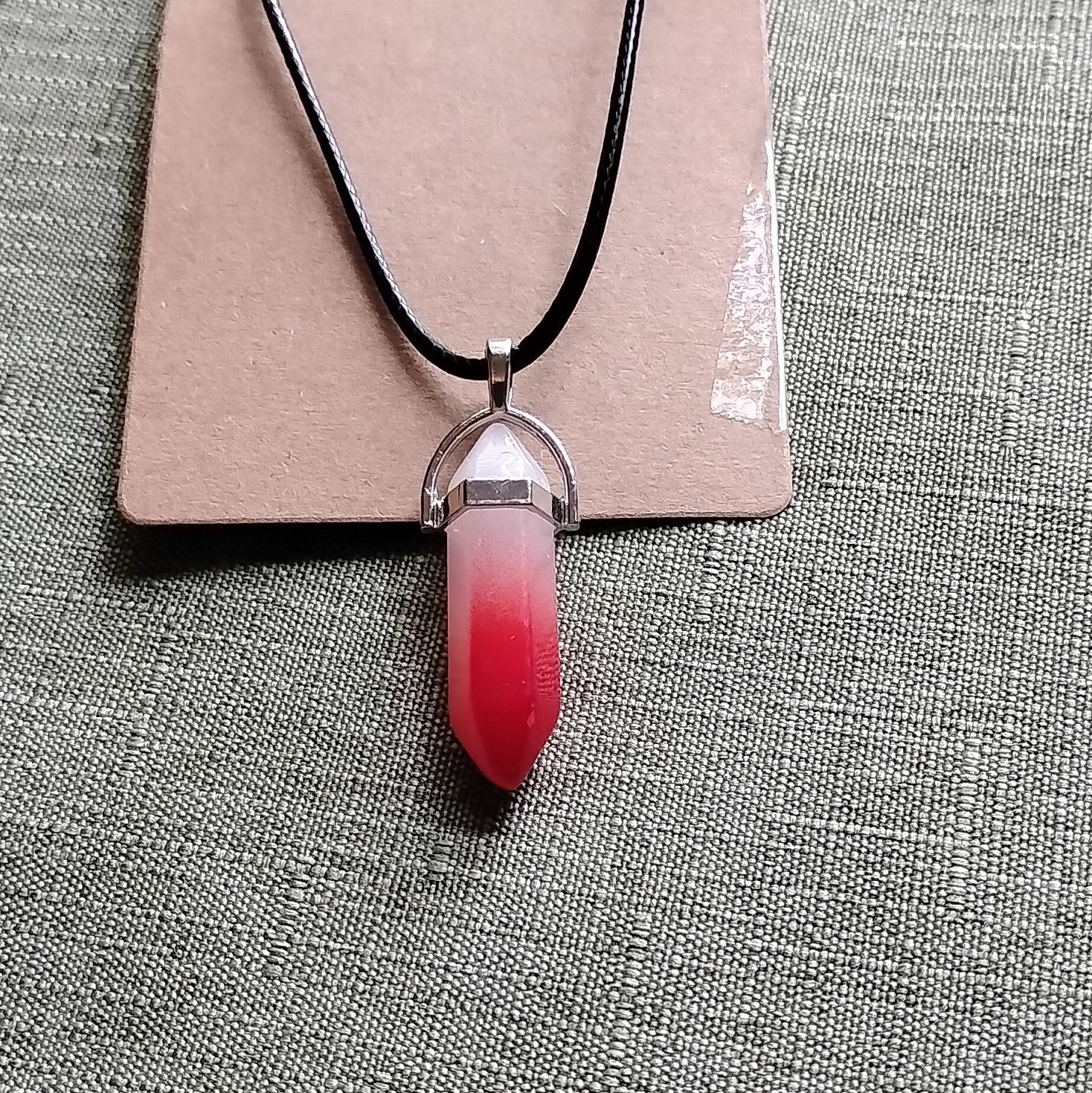 Charm Pendant Necklace Red Point Crystal Silver Plated Black Cord