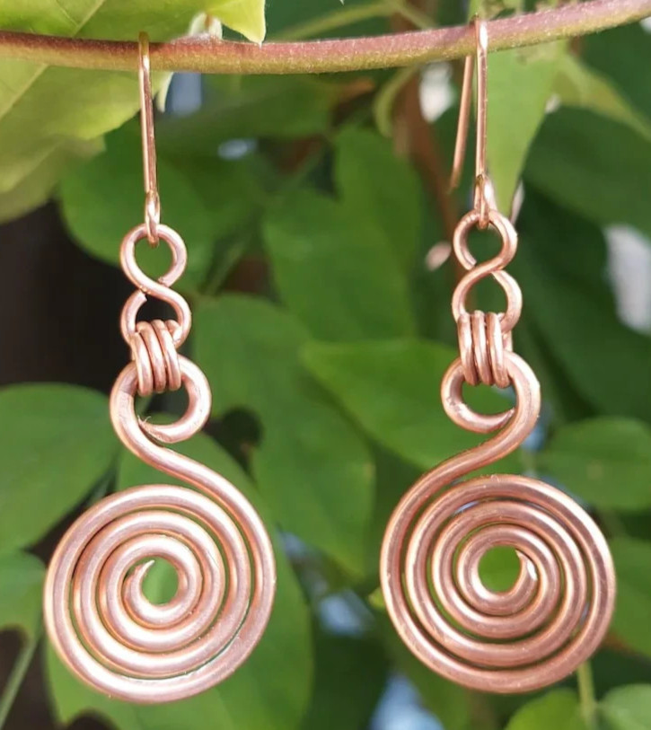 1 Pair Pure Copper Healing Spiral Hook Earrings, Jewelry Spiritual Kriya