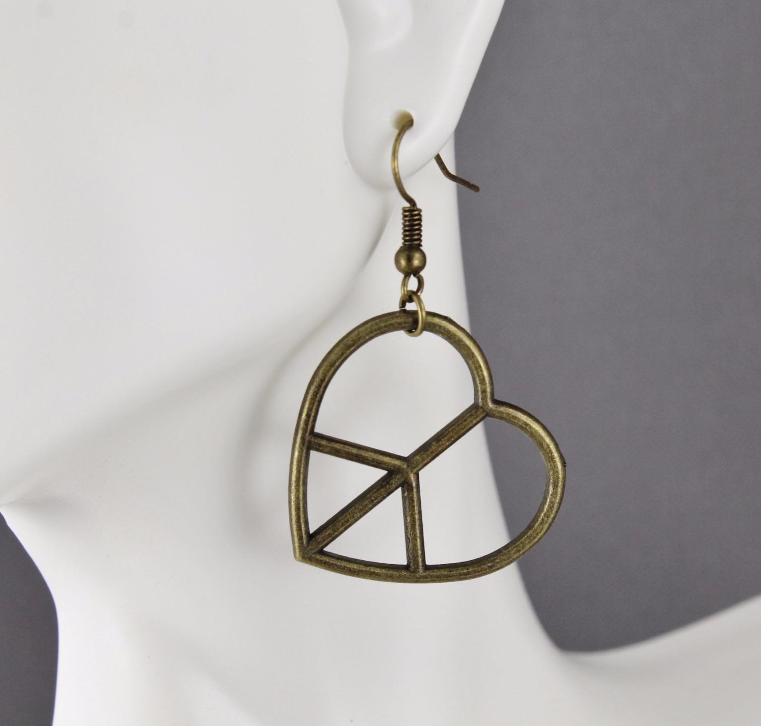 Peace Sign heart Love earrings dangle lightweight pendant 1.75″ long