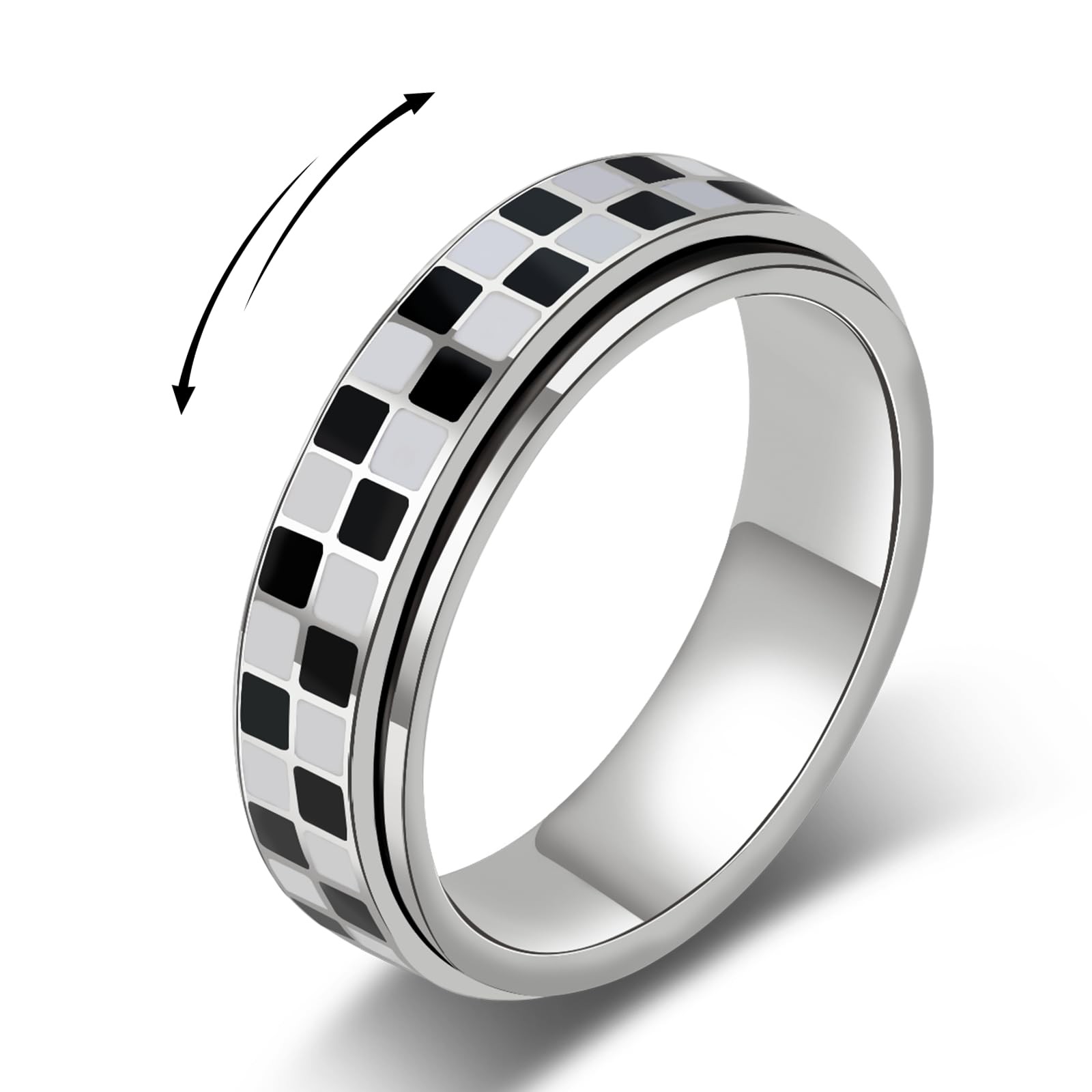 Checkered Fidget Ring for Adults – 18K Gold Plated Stainless Steel Size 8
