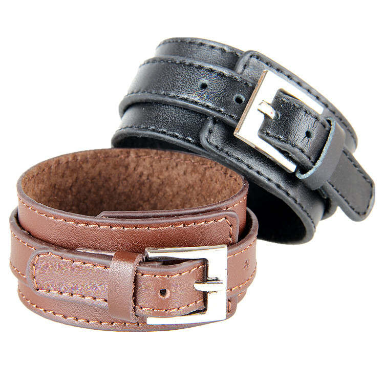 New Men Punk Wide PU Leather Belt Wristband Cuff Bracelet Bangle Adjustable US
