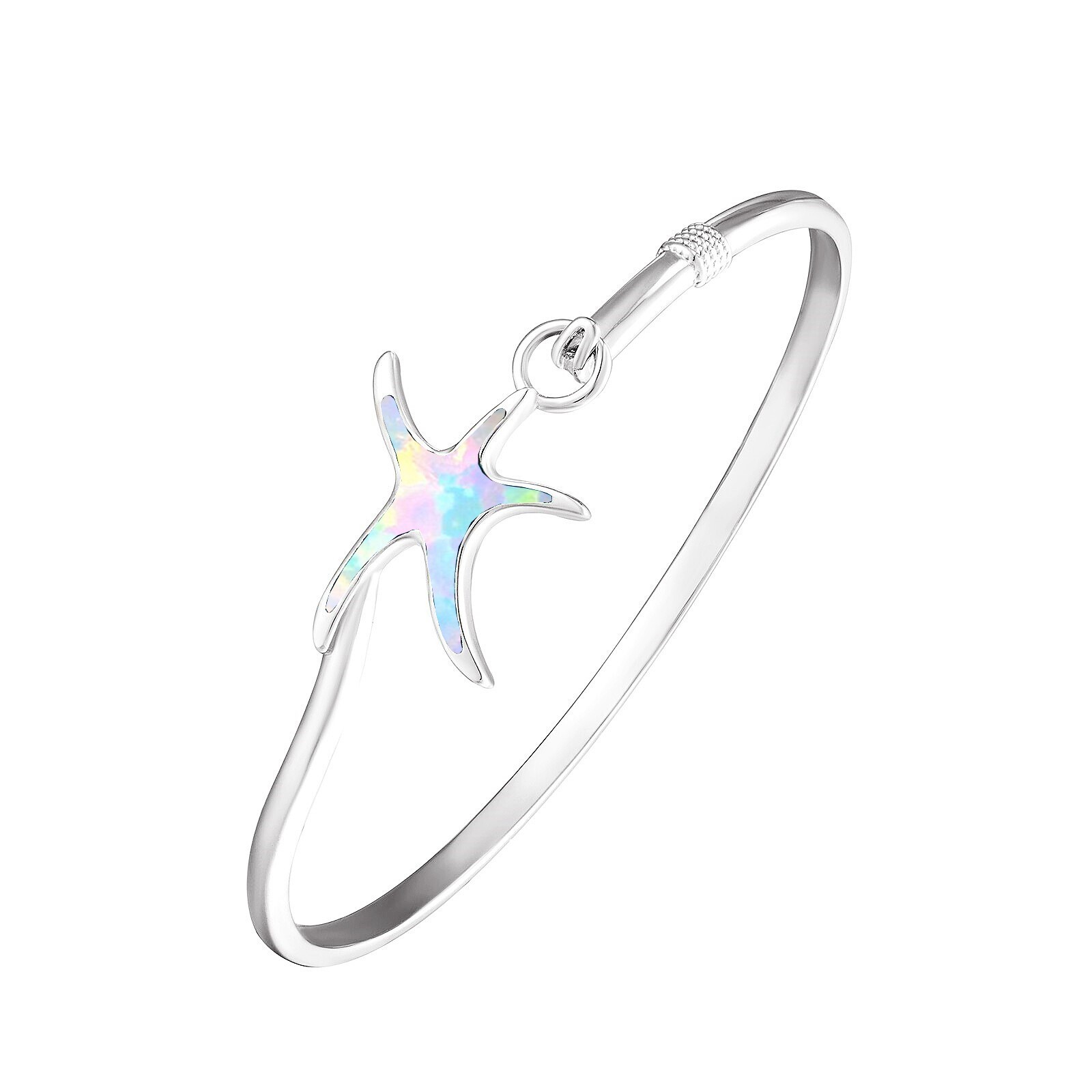 Hawaii White Opal Starfish Cuff Bangles 925 Sterling Sliver Jewelry For Women