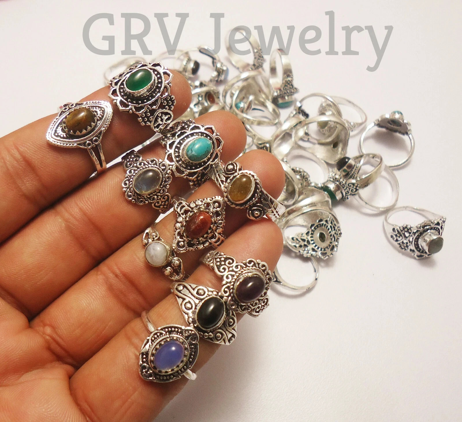 1-1000 Pcs Wholesale Mix Gemstone Silver Plated Rings Lot Brass Jewelry Reseller