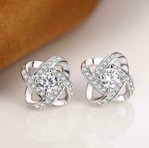 925 Sterling Silver Women Jewelry Love Forever Elegant Crystal Ear Stud Earrings