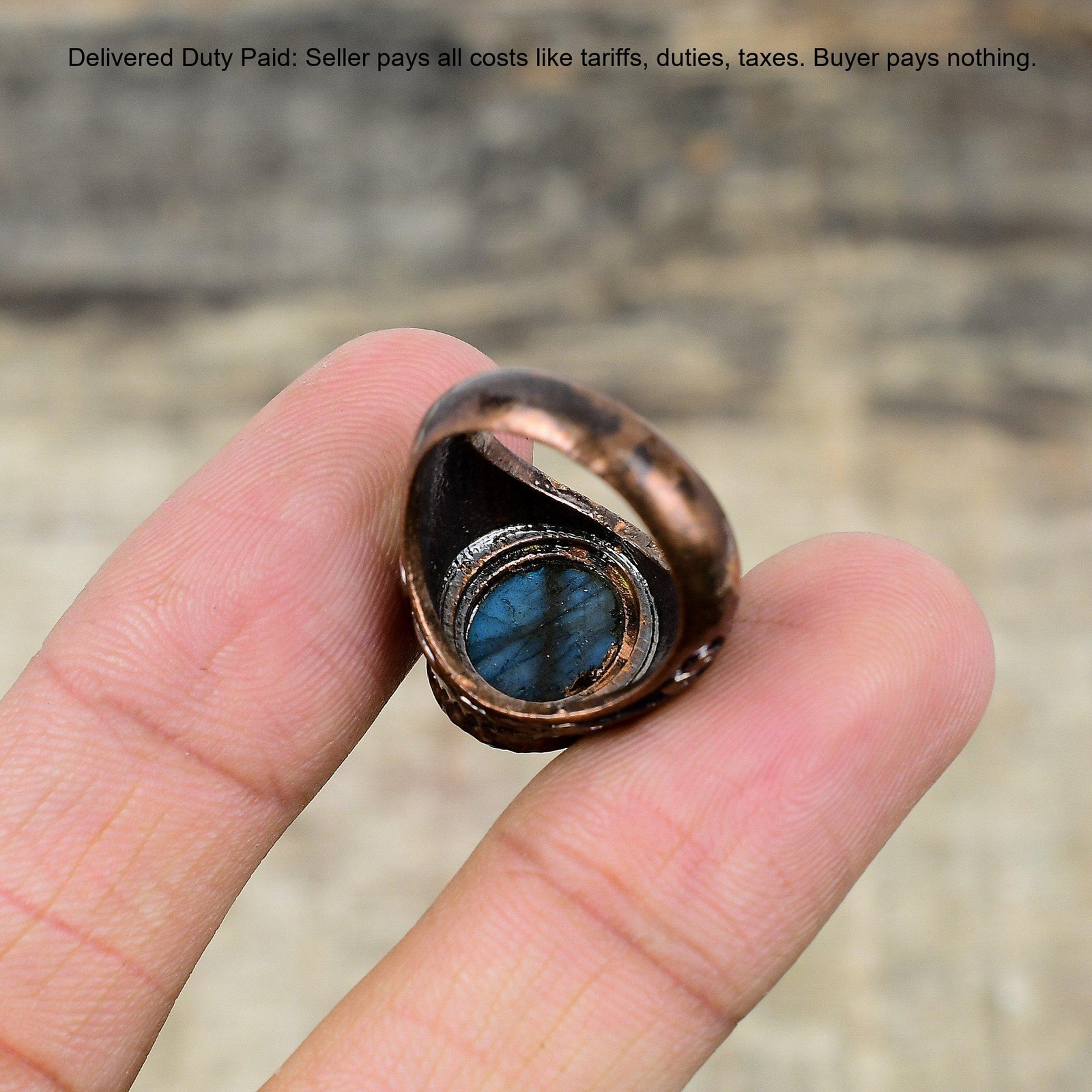 Third Eye Chakra Labradorite Rough Stone Boho Electroformed Ring Jewelry Copper