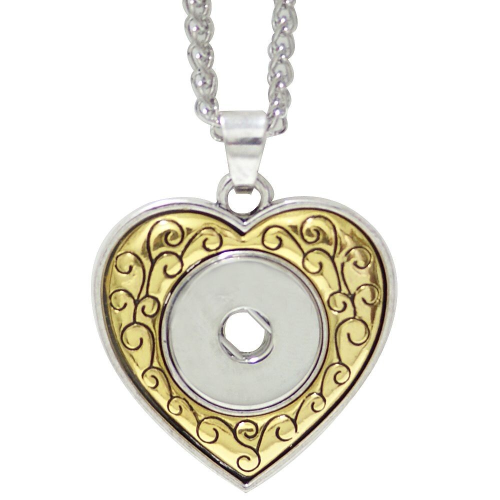 Snap Jewelry Stainless Necklace Gold & Silver Heart Fits 18-20mm Ginger Charms