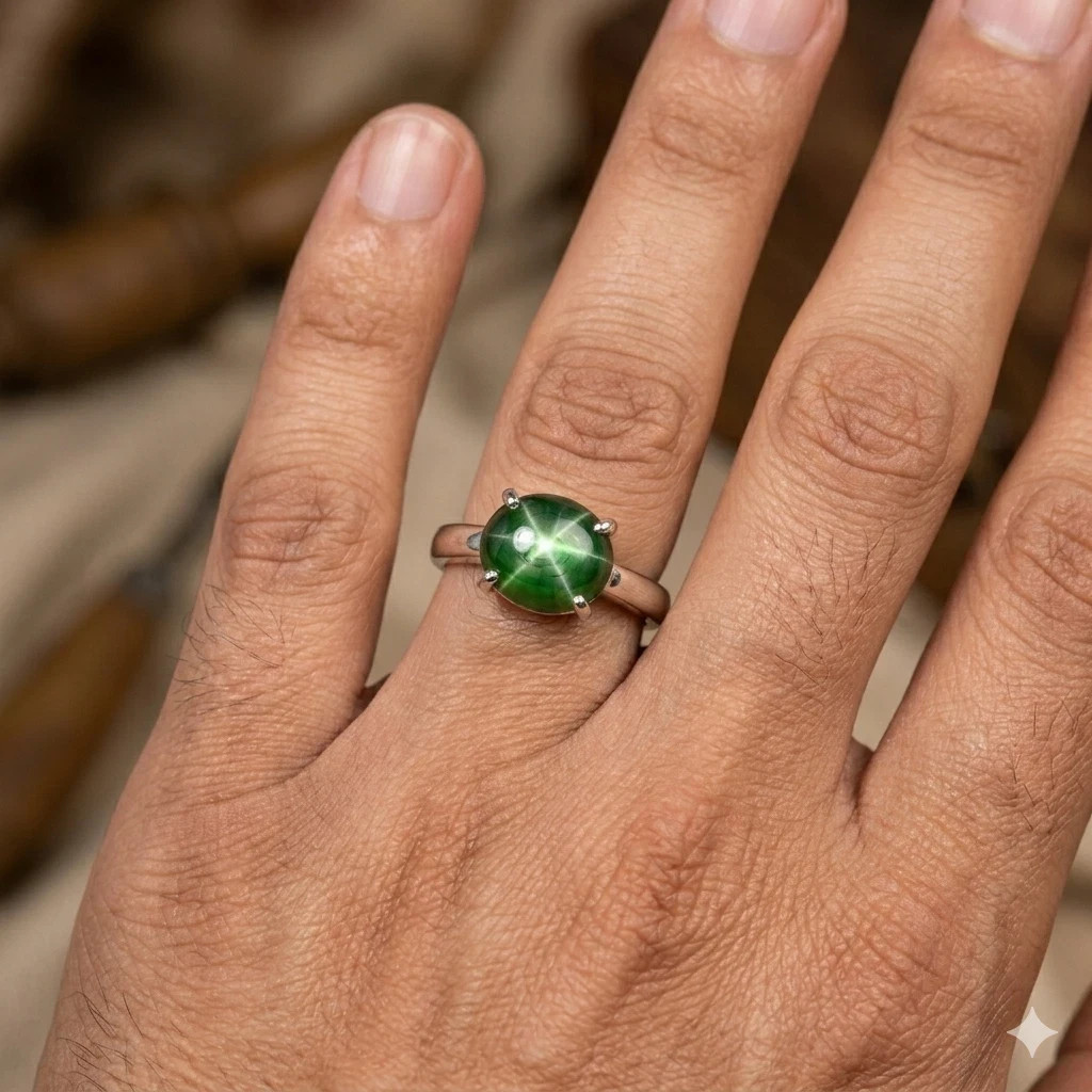 Vintage Style Lindy Green Star Sapphire Ring –925 Sterling Silver Luxury Jewelry