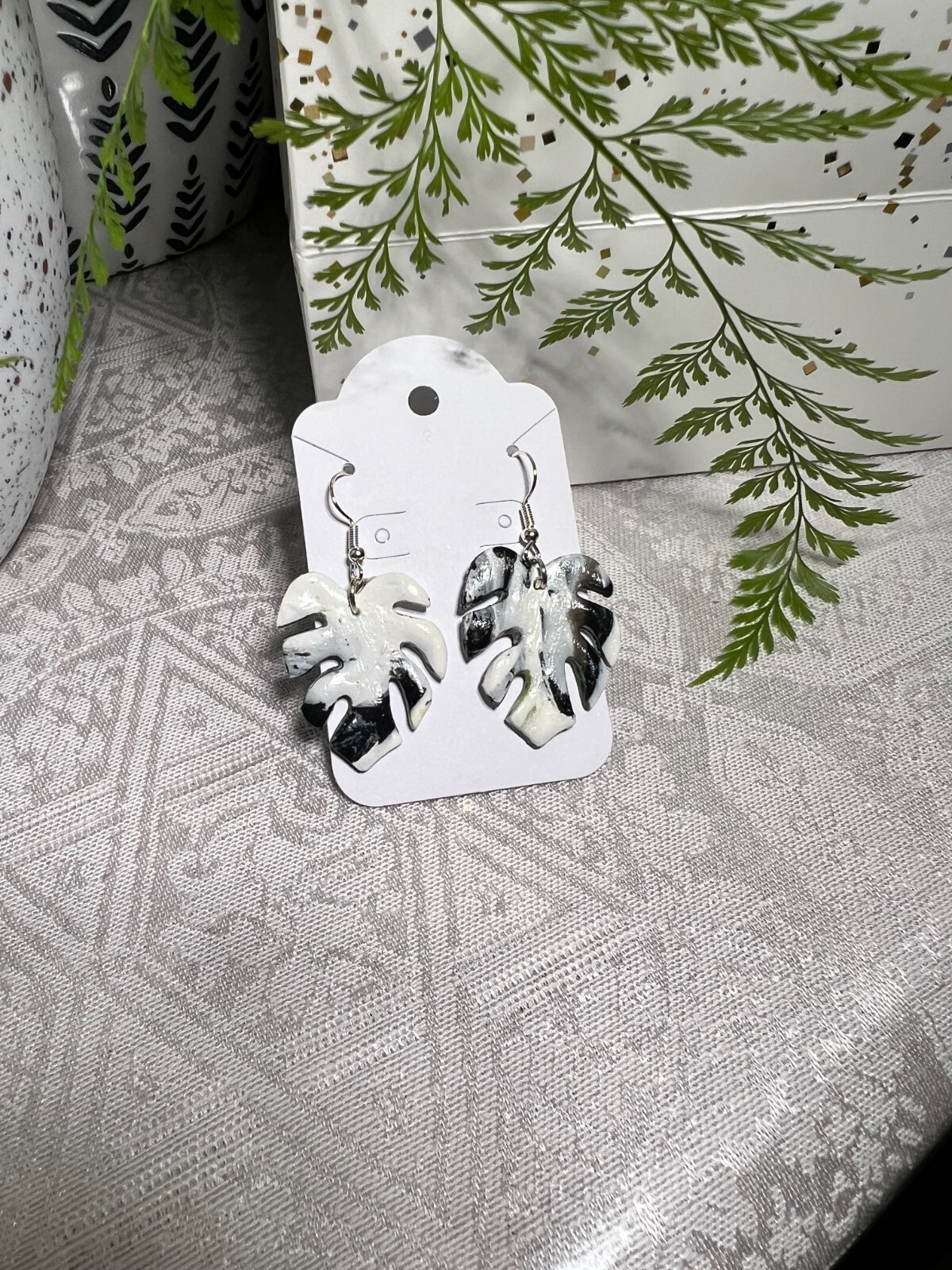MONSTERA CLAY EARRINGS HANDMADE, GLAZED GREAT GIFT IDEA (SELECT FROM PHOTOS) #2
