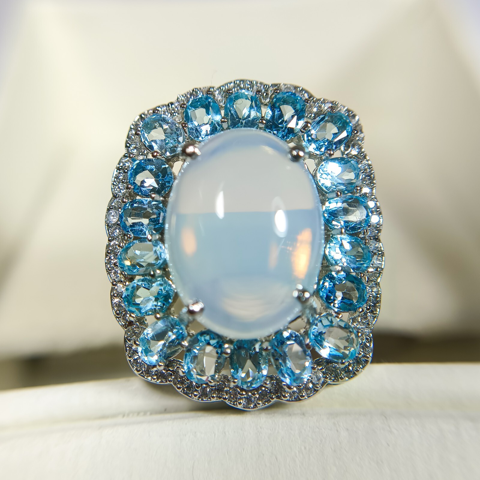 Natural Opalite Ring 925 Sterling Silver With Blue Topaz All Size Available