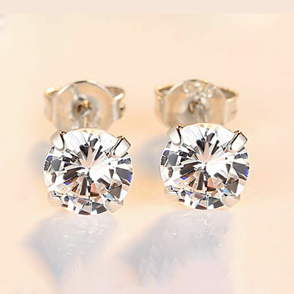 925 Sterling Silver Stud Earrings Cubic Zirconia Clear CZ Womens Earrings Set