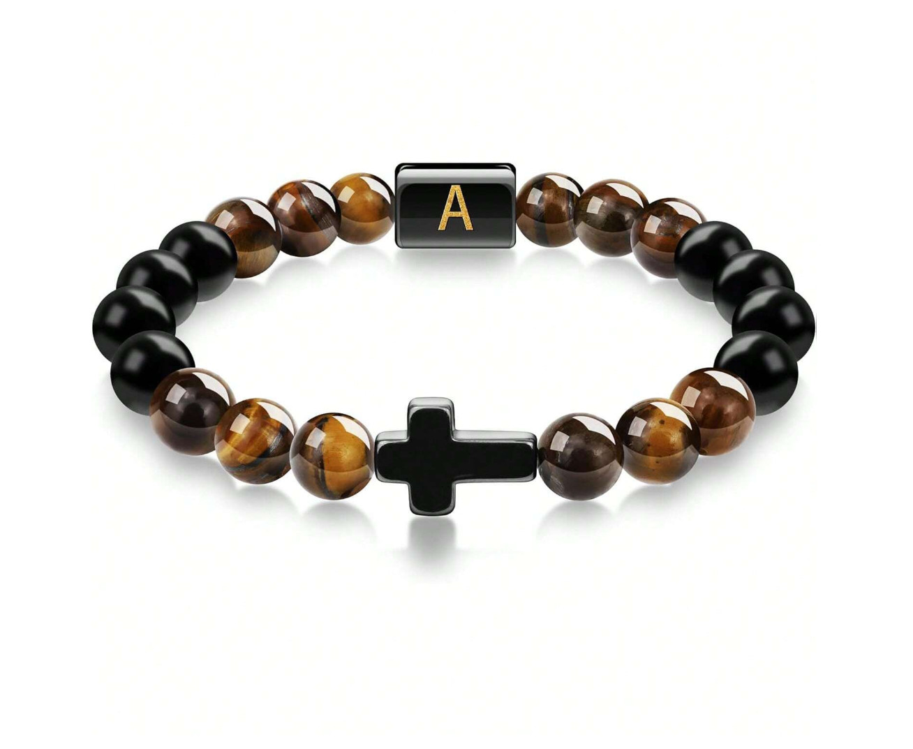 Men Boys Personalized A Letter Cross Bracelet Handmade Christian Faith Jewelry