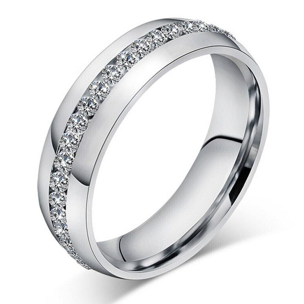 US SELLER STAINLESS STEEL SINGLE ROW Full Crystal SILVER Band PINKIE RING Size 7