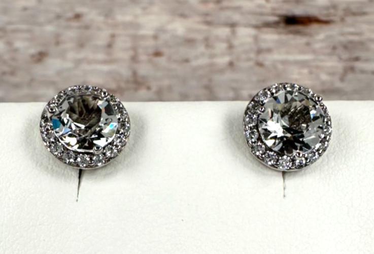 Sterling and Cubic Zirconia ATI 7.8 mm Round Earrings Stud Solitaire and Cluster