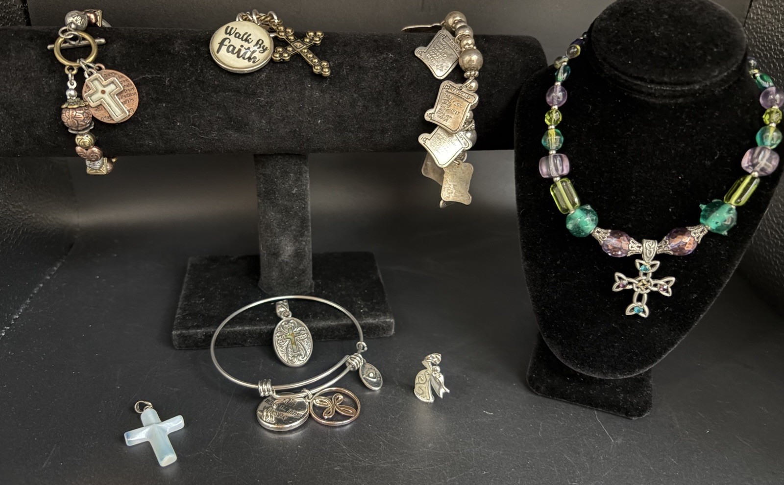 Lovely Silver Tone with Beads Religious Fashion Jewelry Lot of 8 pieces