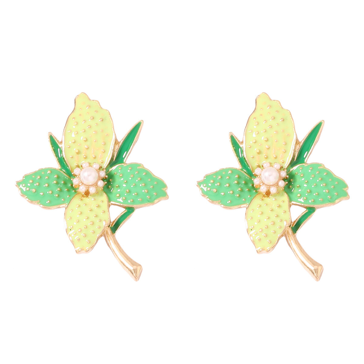 Trendy Enamel Flower Earrings Zinc Alloy Fashion Jewelry for Women 2 Pairs