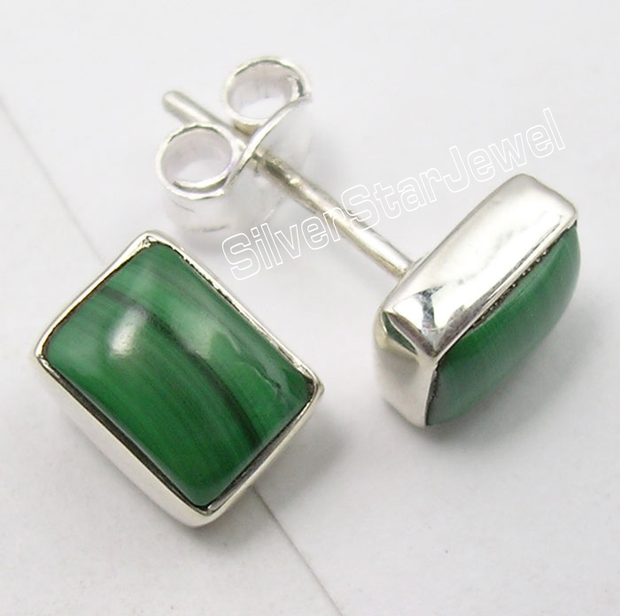 FINAL AND BEST OFFER 925 Silver Collectible MALACHITE Studs Earrings Pair 0.8 CM