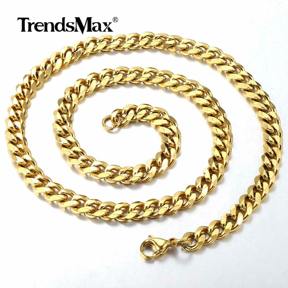 2-11mm 16″ Siilver/Gold Plated Stainless Steel Cuban Curb Chain Choker Necklace