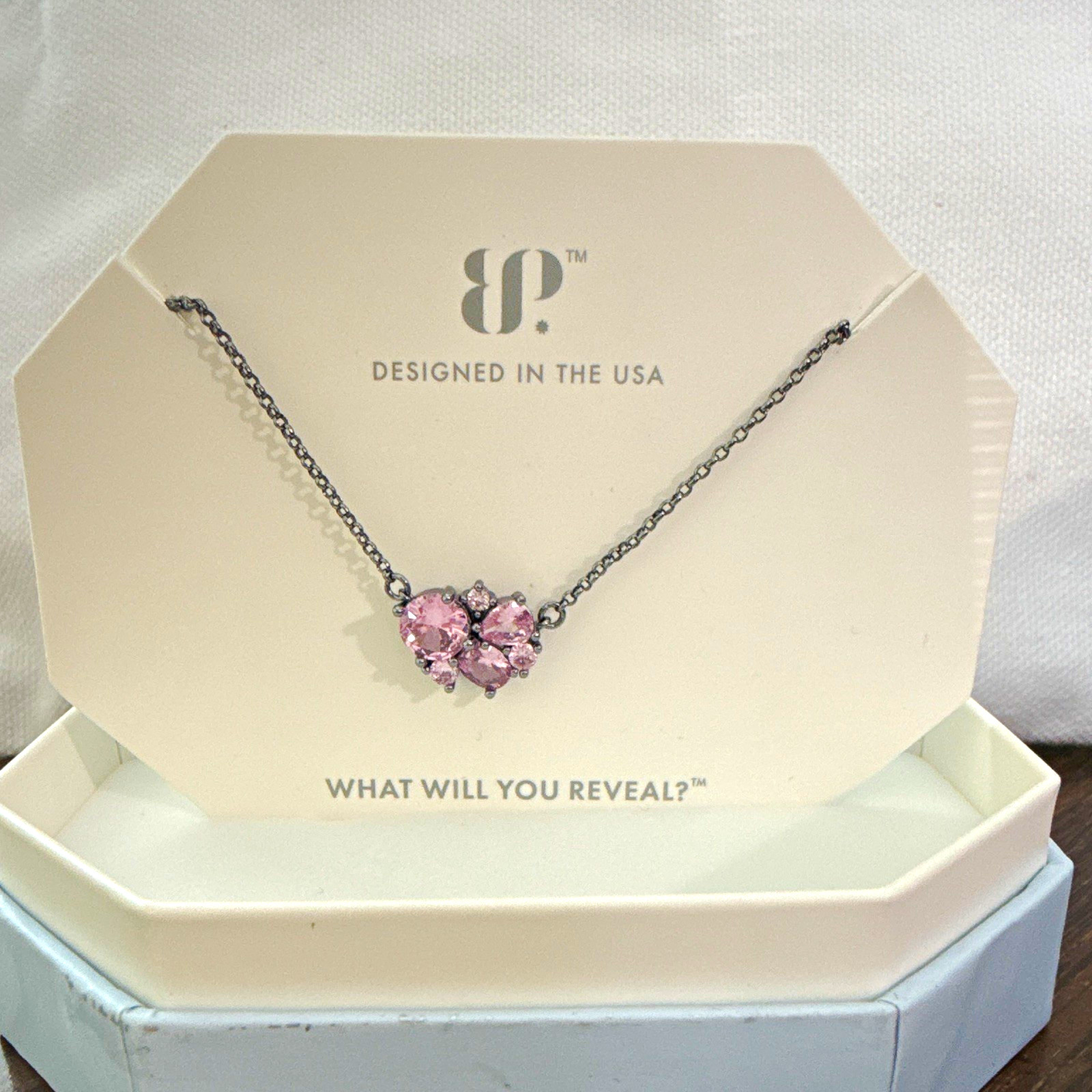 Bomb Party (RBP5031)- The Cluster Sparkle necklace- rose Quartz cz – hematite