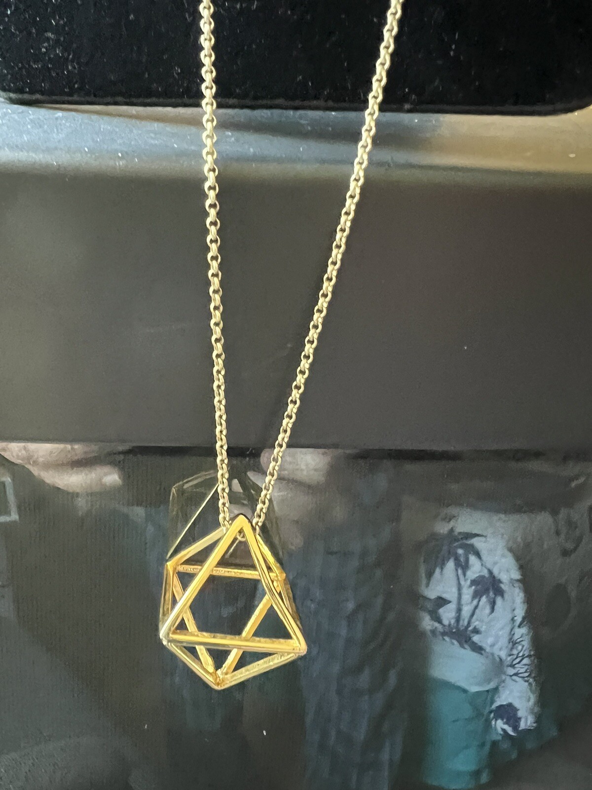 Larissa Loden Golden Necklace Long Chain Geometric Pendant
