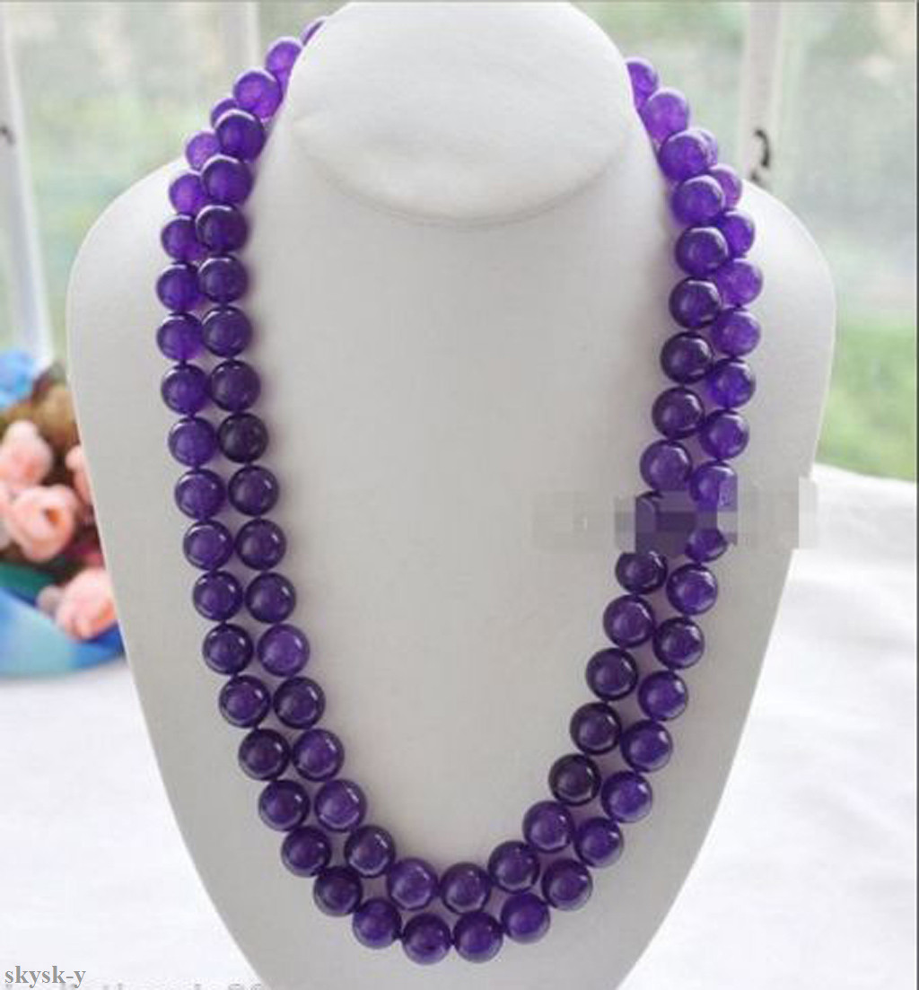 Long 36 Inches 8/10/12mm Russian Amethyst Round Beads Gemstone Necklace