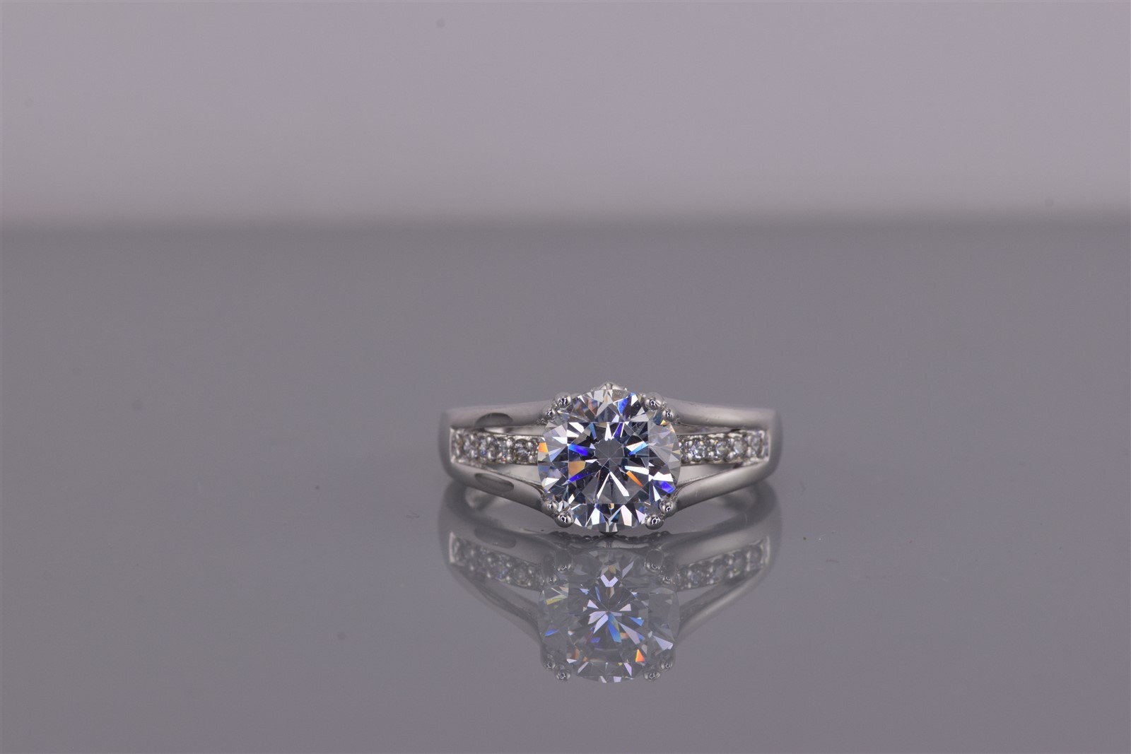 PAJ Sterling Silver Cubic Zirconia Solitaire Accented Split Band Ring 925 Sz: 6