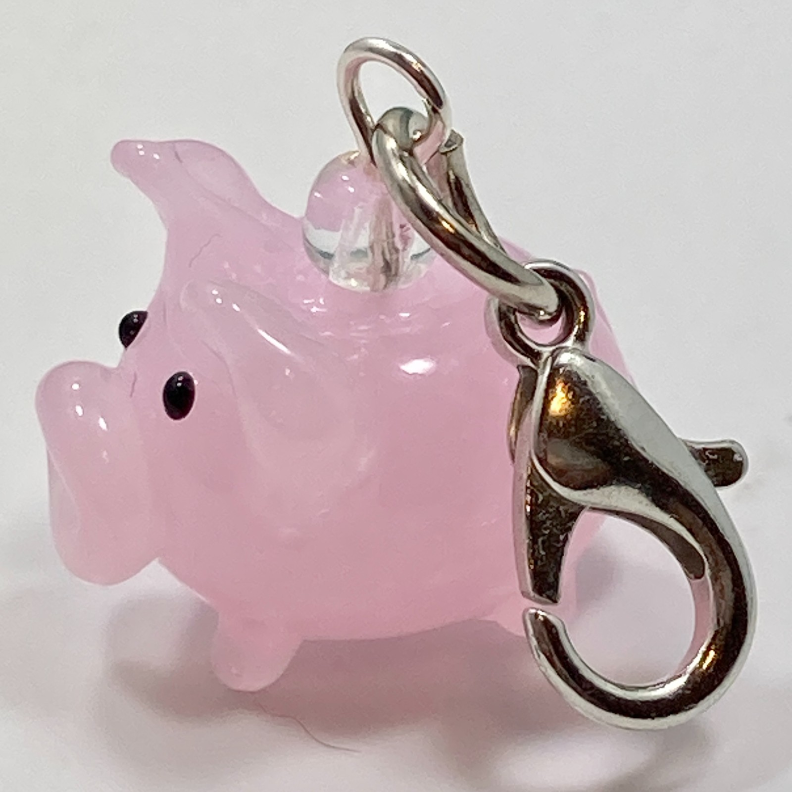 Pink Pig Glass Clip On Charm Zipper Pull Bag Purse Bracelet Charm Lampwork