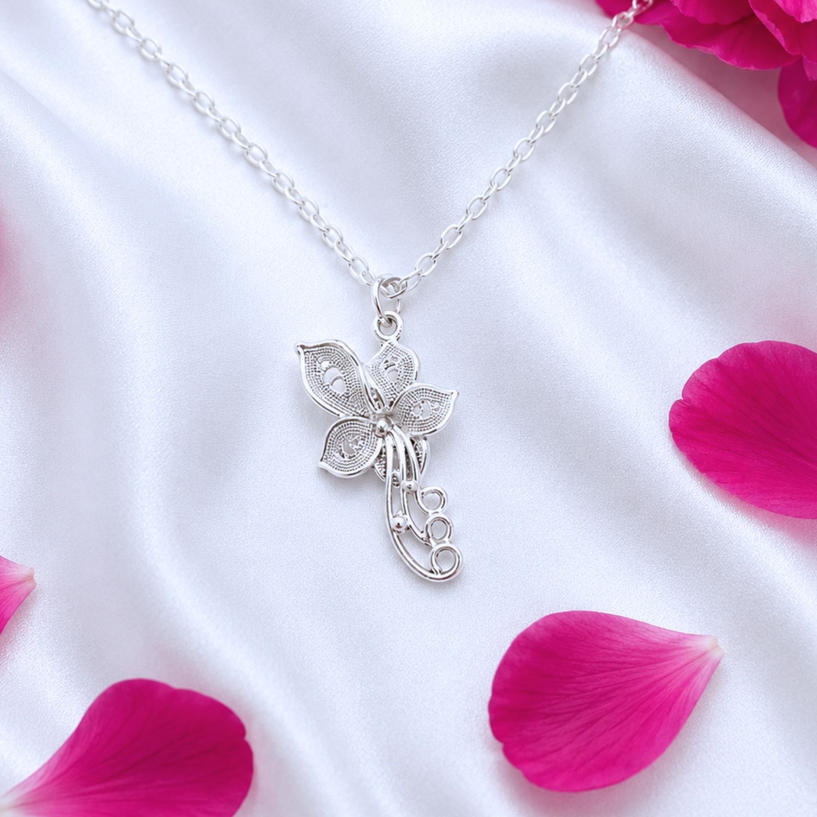 Orchid Flower Necklace Wedding Jewellery Botanicle Bridesmaid Pendant Birthday