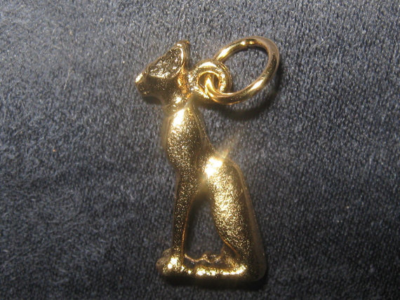 30MM 3-D Gold Pewter Egypt Egyptian Bast Bastet Cat Pendant Charm Necklace