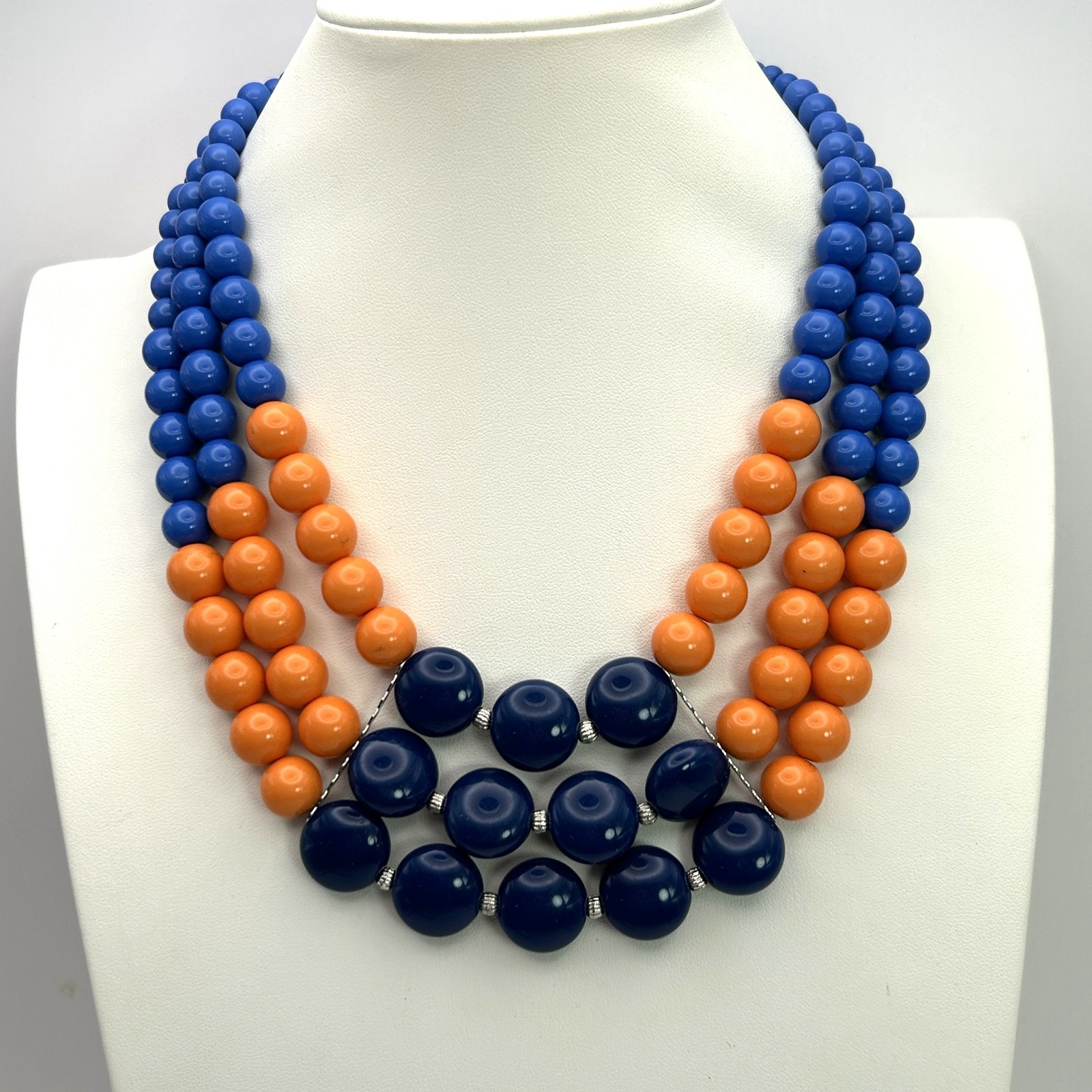 Multi-strand Blue Orange Beaded Statement Necklace Chunky Bib Collar