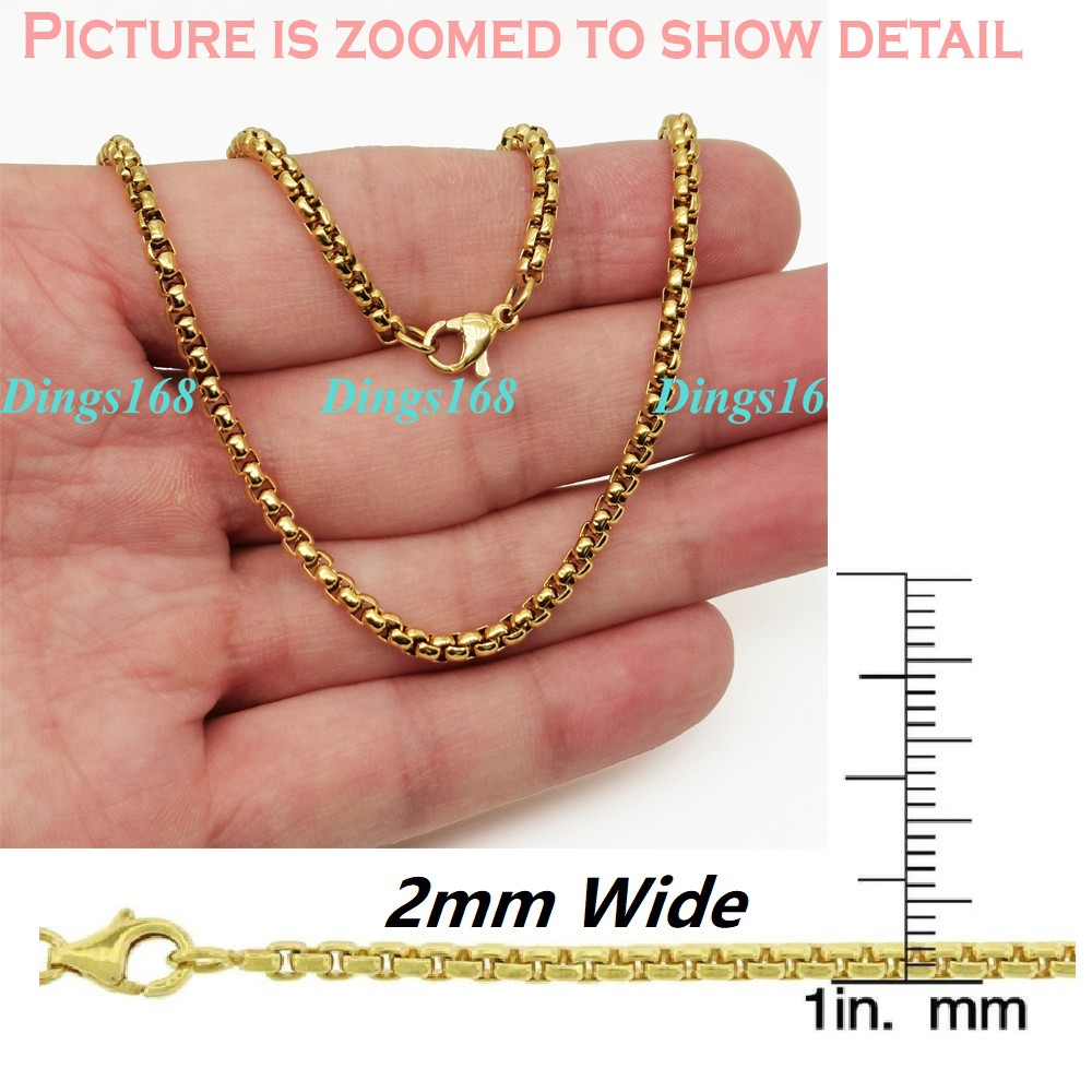 Genuine 18K Yellow Gold Filled 2mm Thin 16″/18″- 32inch Round Box Chain Necklace