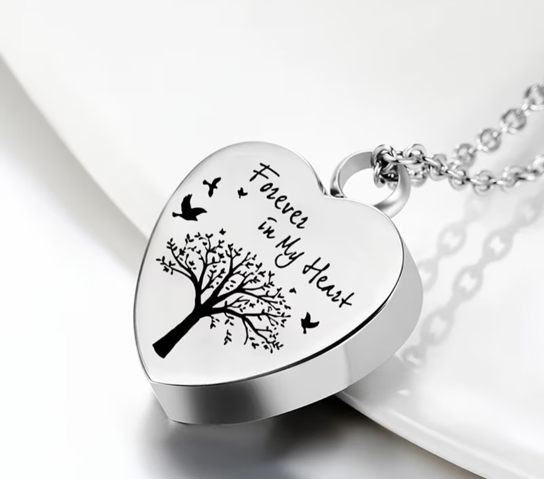 Cremation Jewelry Cylinder Urn Heart Necklace Pendant for Ashes Stainless Steel