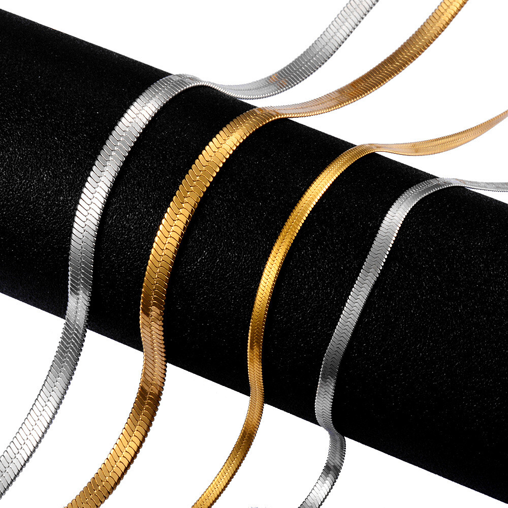 2 Colors Women Men 2-5mm Stainless Steel 18k Gold Plated Herringbone Snake Chain
