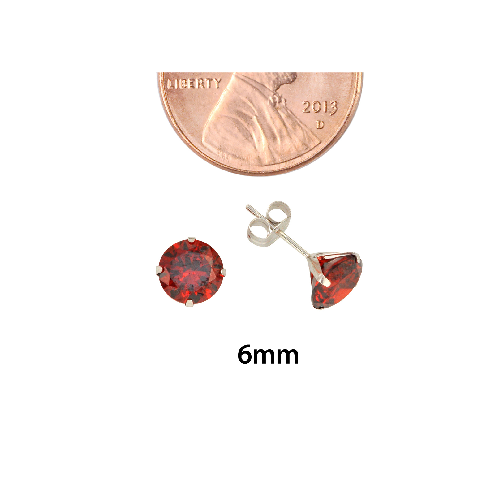 10k White Gold Red Garnet CZ Stud Earrings Cubic Zirconia Round Prong Set
