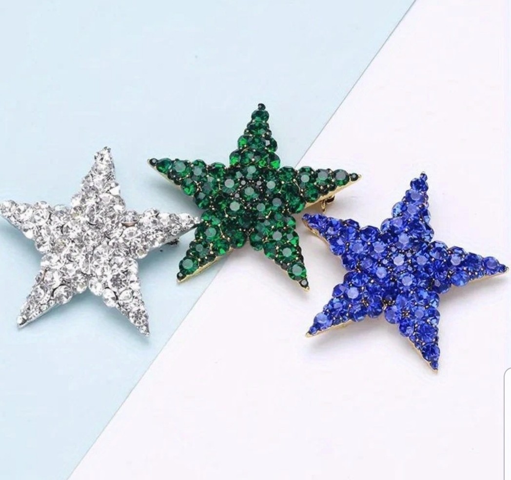 CLEAR CRYSTAL RHINESTONE SILVER STAR PIN BROOCH PENDANT~CHRISTMAS HOLIDAY GIFT