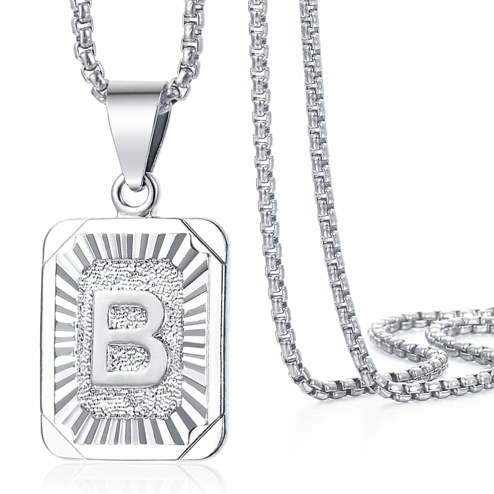 Initial Letter Name Necklace Pendant Gold Plated Stainless Steel Chain Unisex