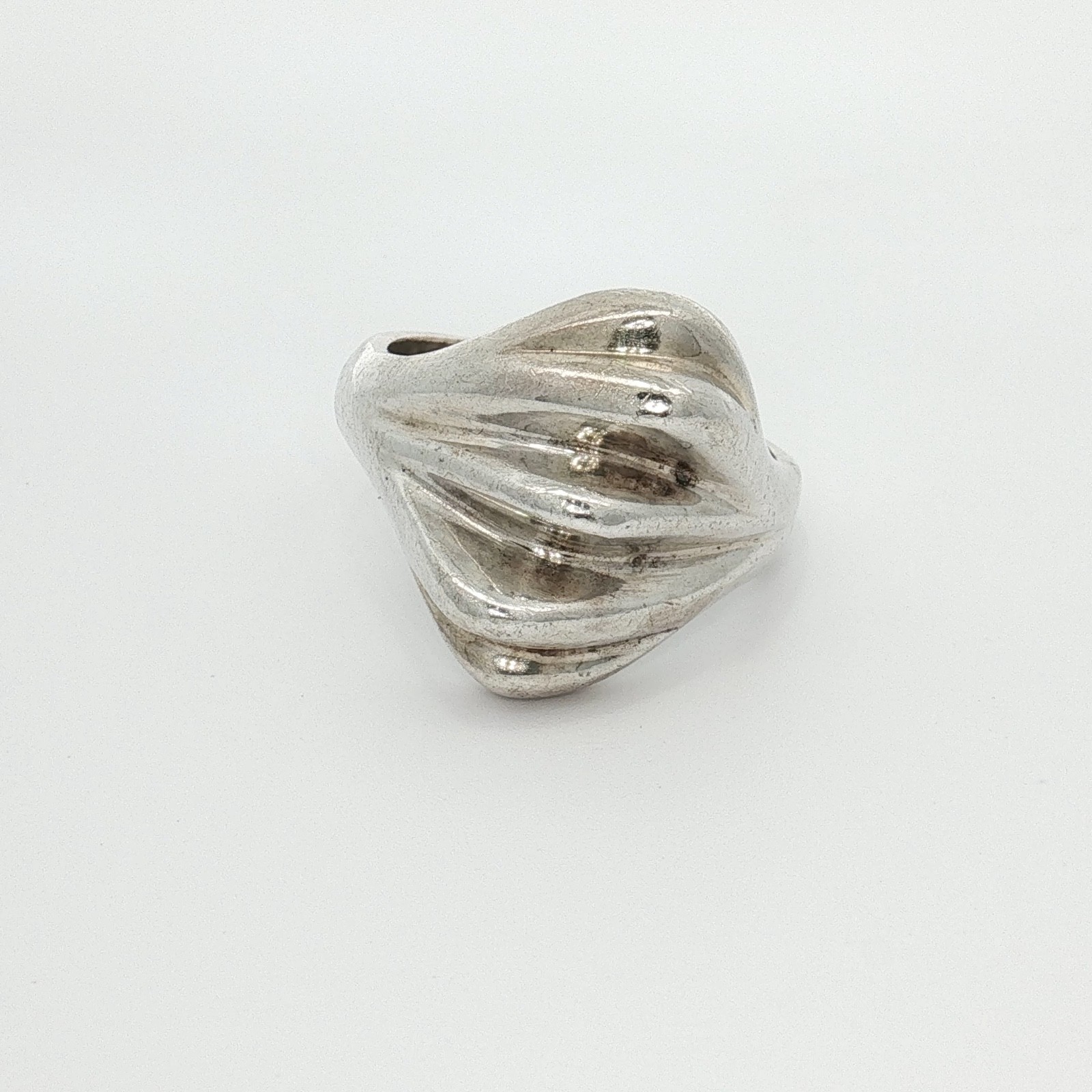 Silver Tone Clear Rhinestone Modernist Cable Ribbed Top Domed Statement Ring Sz8