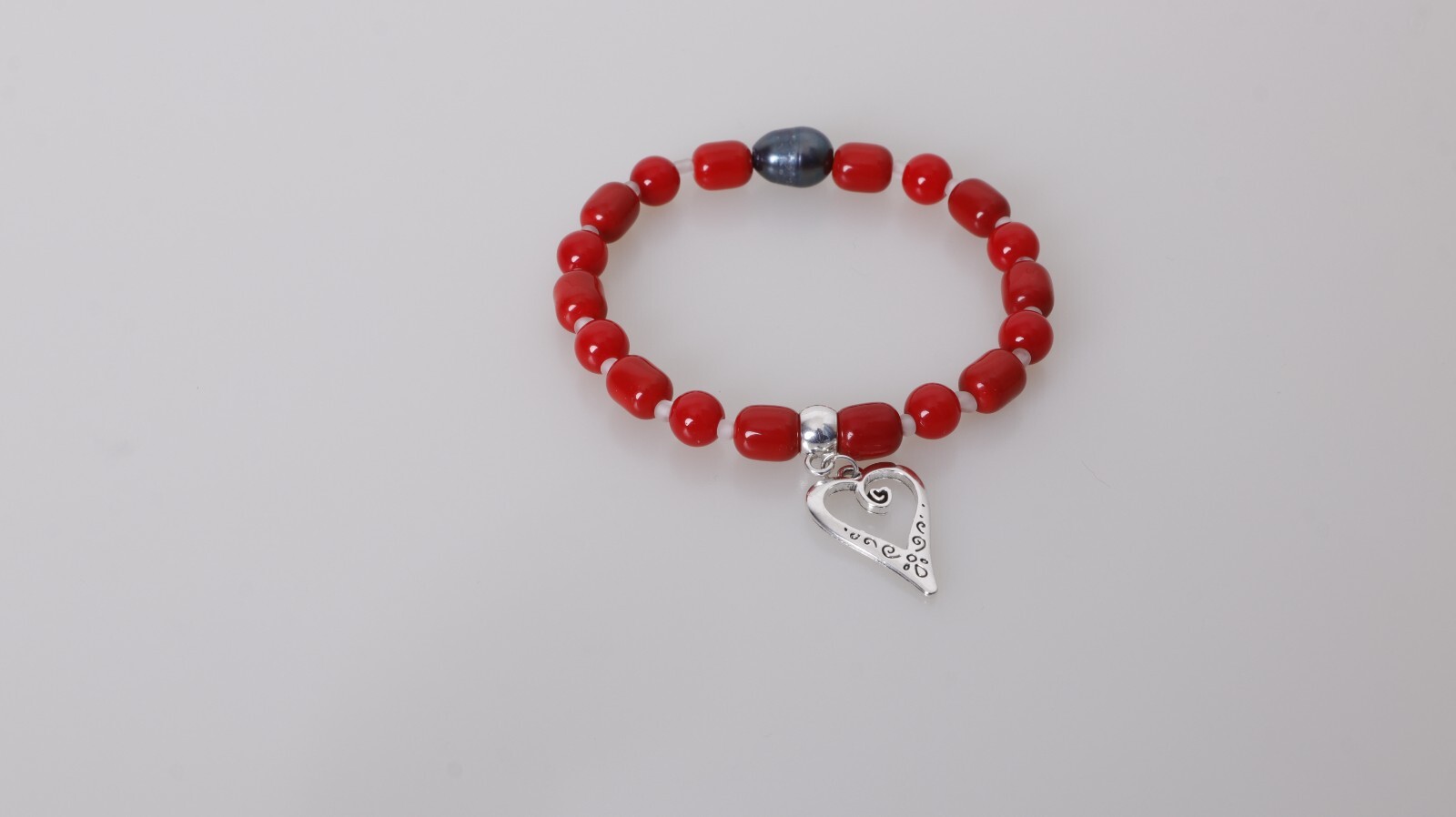 Pulsera Moda Casual Boho de Cuentas Coral Rojo Elegante Perla Negra de Tahiti