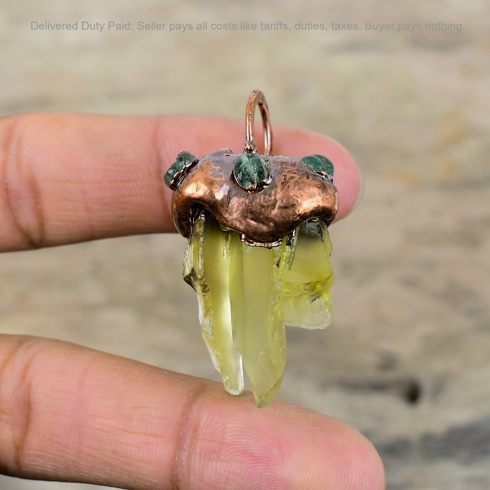 Christmas Deal Green Amethyst Rough Stone Electroformed Pendant Jewelry Copper