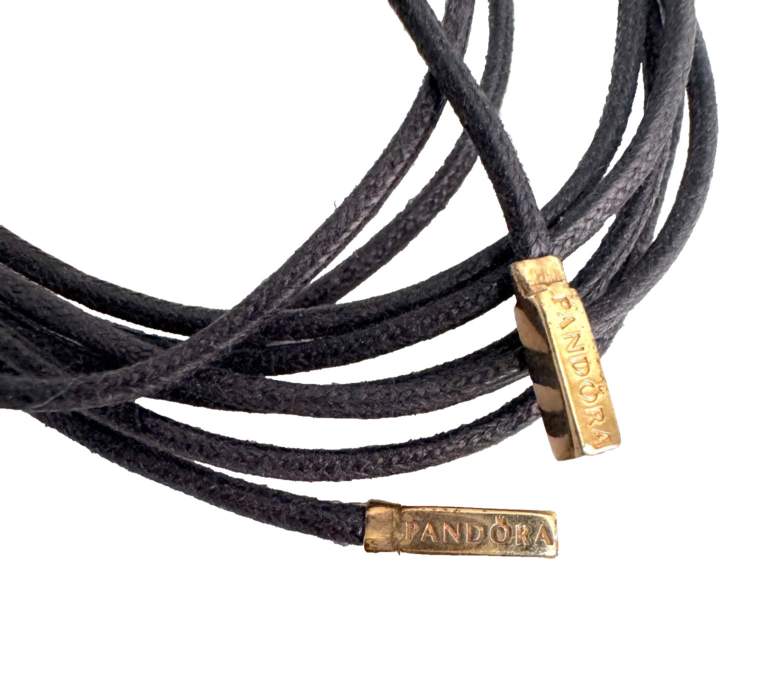 NEW💕Authentic Pandora Black Fabric Cord Lariat Bracelet 100 Cm- 14K Gold TIPS