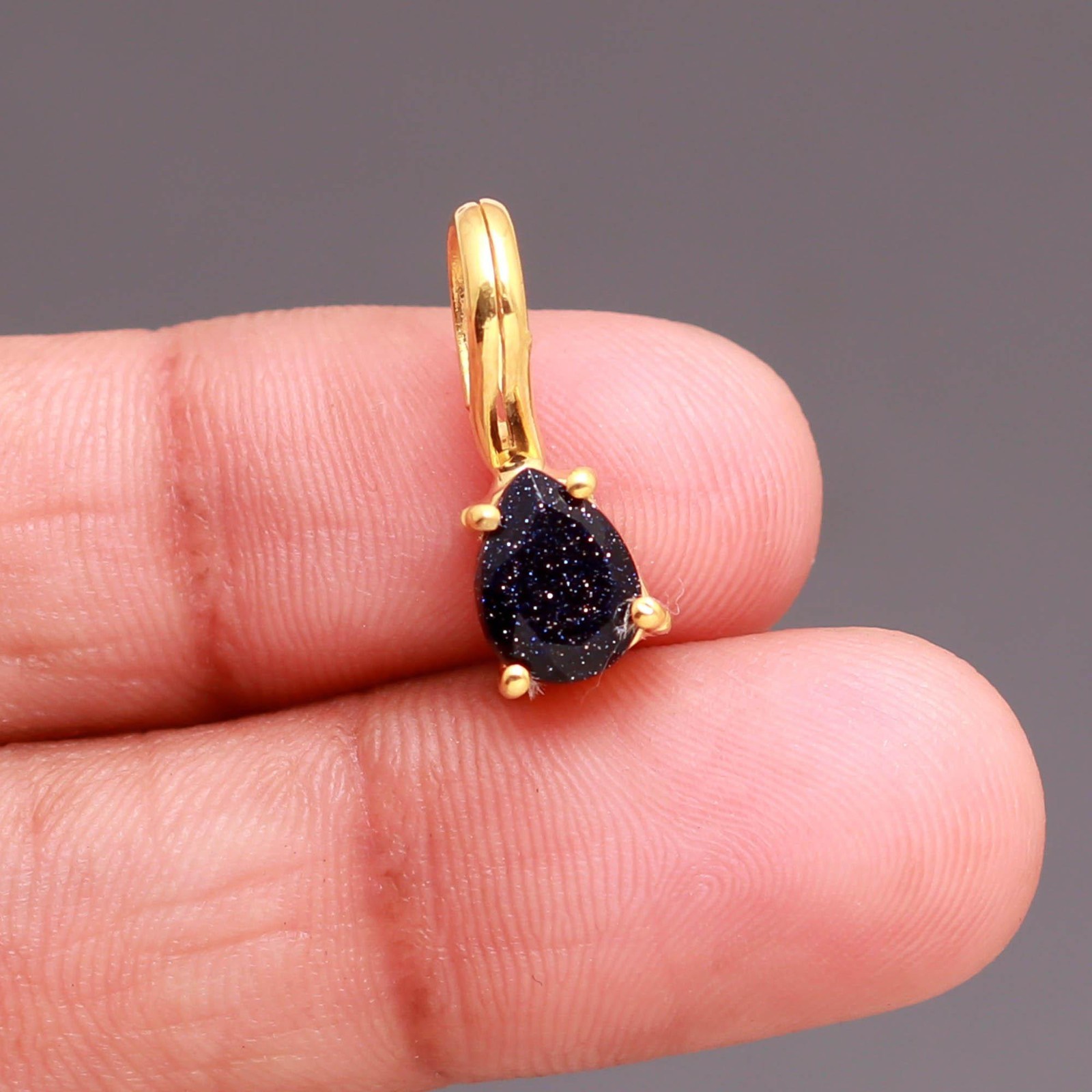 Natural Sandstone Pear Chain Necklace Gold Plated 925 Sterling Silver Jewelry