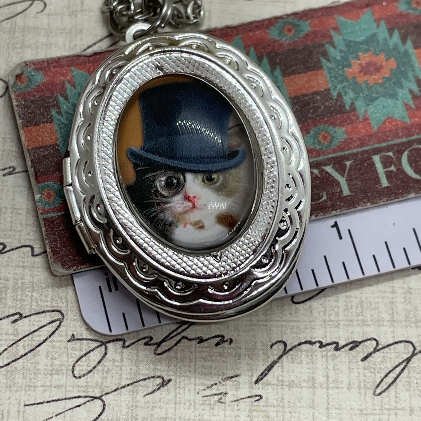 Silver Glasses Steampunk Cat Kitten Locket Necklace Pendant Wedding Top Hat