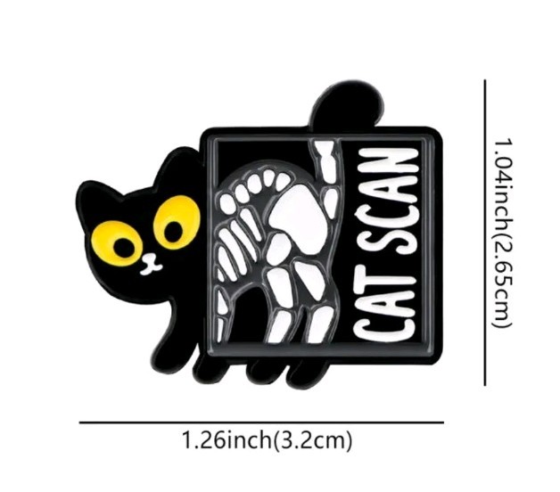 Cute Black Cat and Skull Cat Scan Bone Pin – Zinc Alloy Metal Brooch