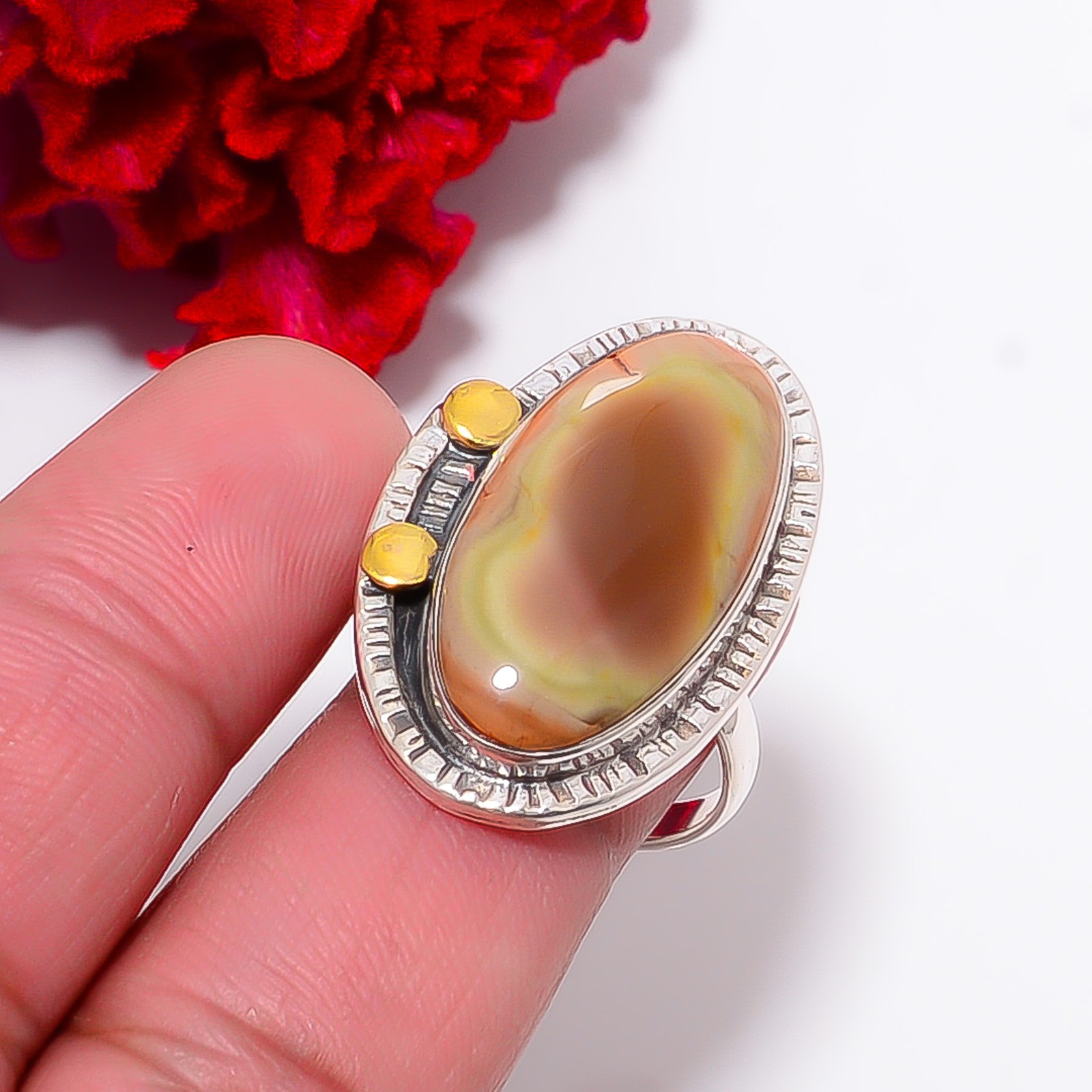Royal Imperial Jasper – Guadalajara Two Tone 925 Sterling Silver Ring S.8.5 R217