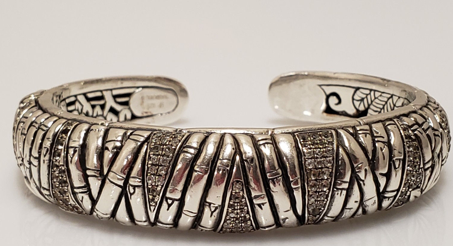 Samuel B Benham Sterling Silver CZ Bamboo Cuff Bracelet -1.4